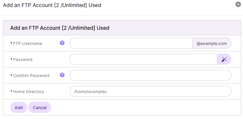 Add FTP Account Form