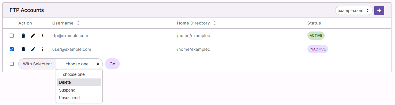 FTP Delete Dropdown
