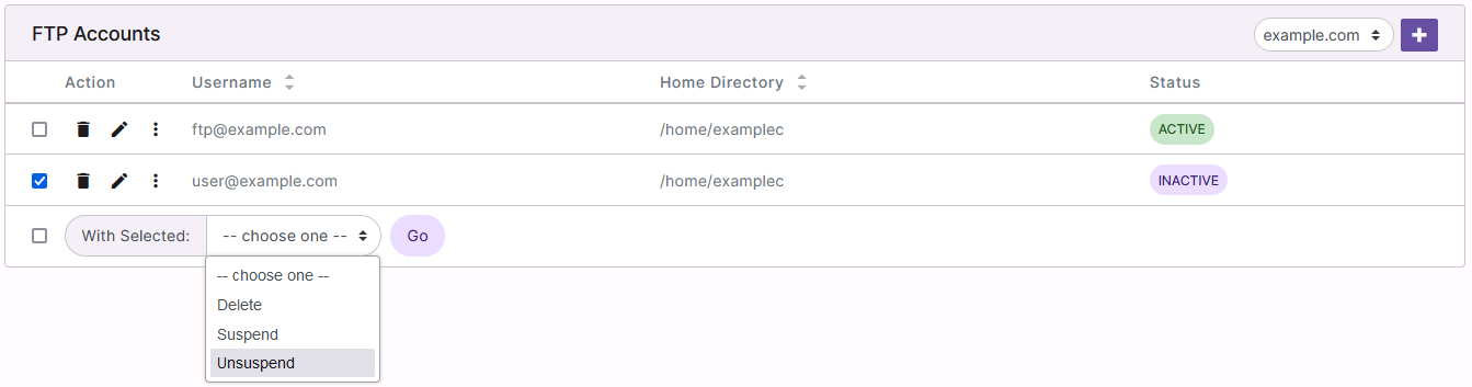 FTP Unsuspend Dropdown