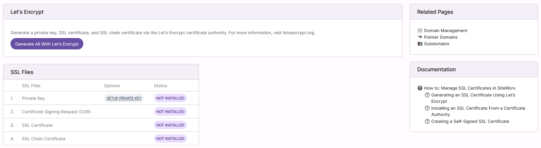 SSL Certificates Page